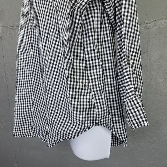 INDIBRAND Popover Blouse Women's L Collared Gingham Check Long Sleeve Cotton - Picture 4 of 14